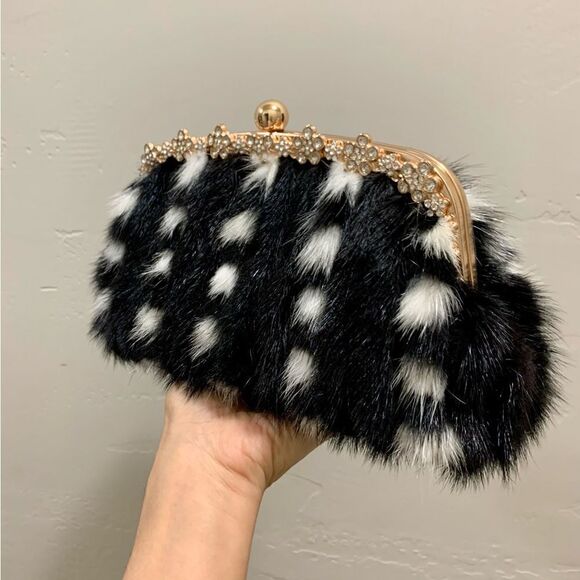 Gorgeous Handmade Real Mink Fur Rhinestone Push-lock Clutch/Wristlet/Crossbody - Picture 10 of 15
